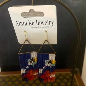 Metch Navy Blue Fringe Earrings, Handcrafted in the Philippine Islands NWT